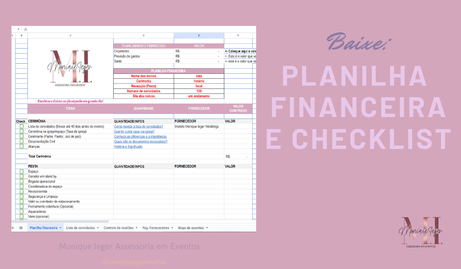 Planilha Financeira E Checklist Detalhado Monique Ieger Weddings