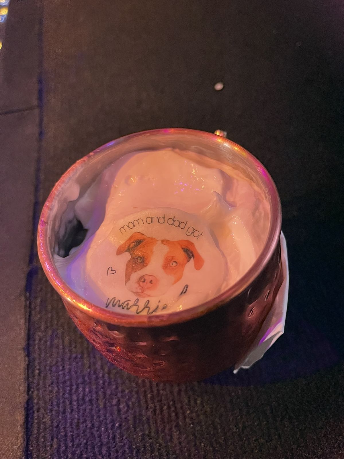 Drink personalizado com a foto do cachorro dos noivos