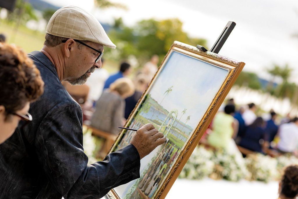 Pintura ao vivo do casamento em aquarela